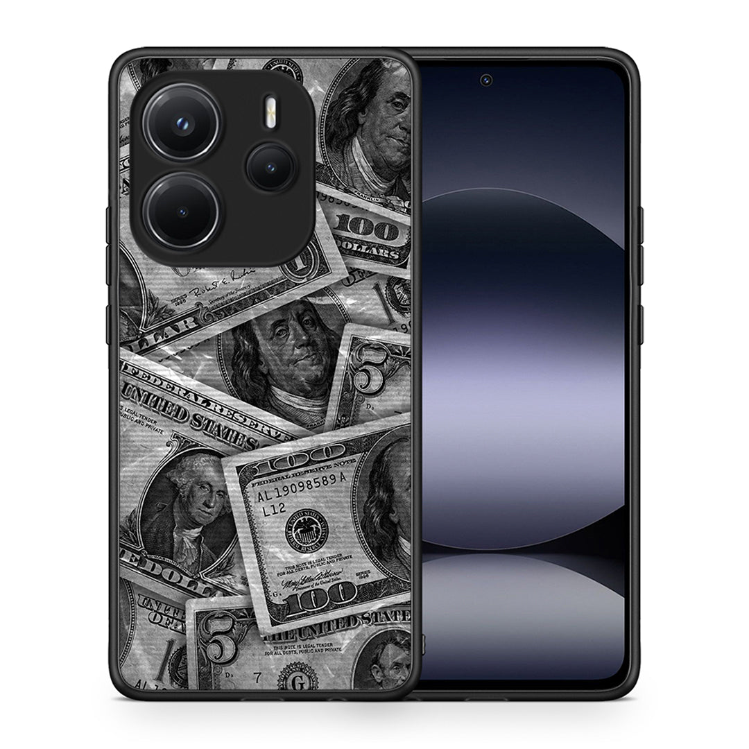 Θήκη Xiaomi Redmi Note 14 4G Money Dollars από τη Smartfits με σχέδιο στο πίσω μέρος και μαύρο περίβλημα | Xiaomi Redmi Note 14 4G Money Dollars case with colorful back and black bezels