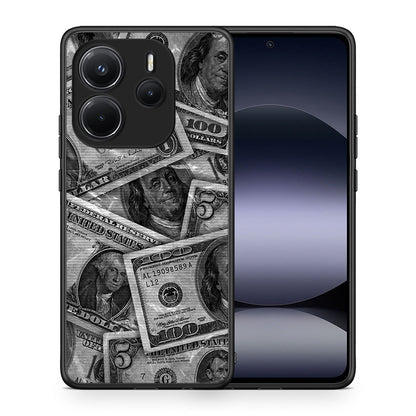 Θήκη Xiaomi Redmi Note 14 4G Money Dollars από τη Smartfits με σχέδιο στο πίσω μέρος και μαύρο περίβλημα | Xiaomi Redmi Note 14 4G Money Dollars case with colorful back and black bezels