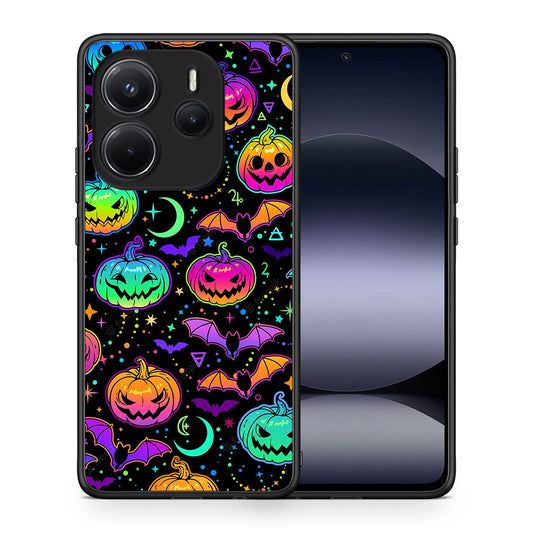 Θήκη Xiaomi Redmi Note 14 4G Neon Halloween από τη Smartfits με σχέδιο στο πίσω μέρος και μαύρο περίβλημα | Xiaomi Redmi Note 14 4G Neon Halloween case with colorful back and black bezels