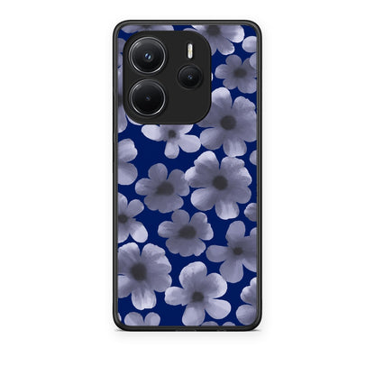 Θήκη Xiaomi Redmi Note 14 4G Pale Blue Flowers on Navy από τη Smartfits με σχέδιο στο πίσω μέρος και μαύρο περίβλημα | Xiaomi Redmi Note 14 4G Pale Blue Flowers on Navy case with colorful back and black bezels