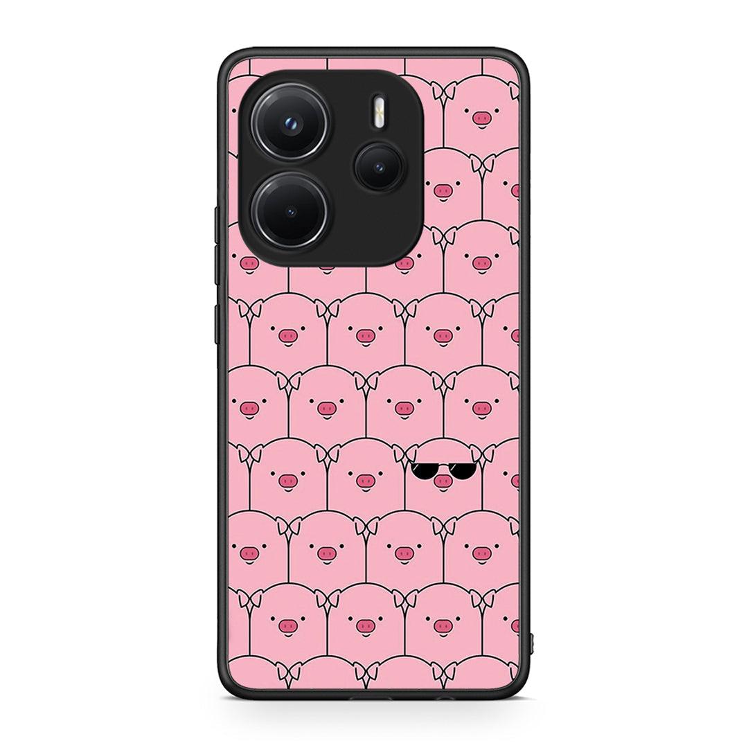 Xiaomi Redmi Note 14 4G Pig Glasses θήκη από τη Smartfits με σχέδιο στο πίσω μέρος και μαύρο περίβλημα | Smartphone case with colorful back and black bezels by Smartfits