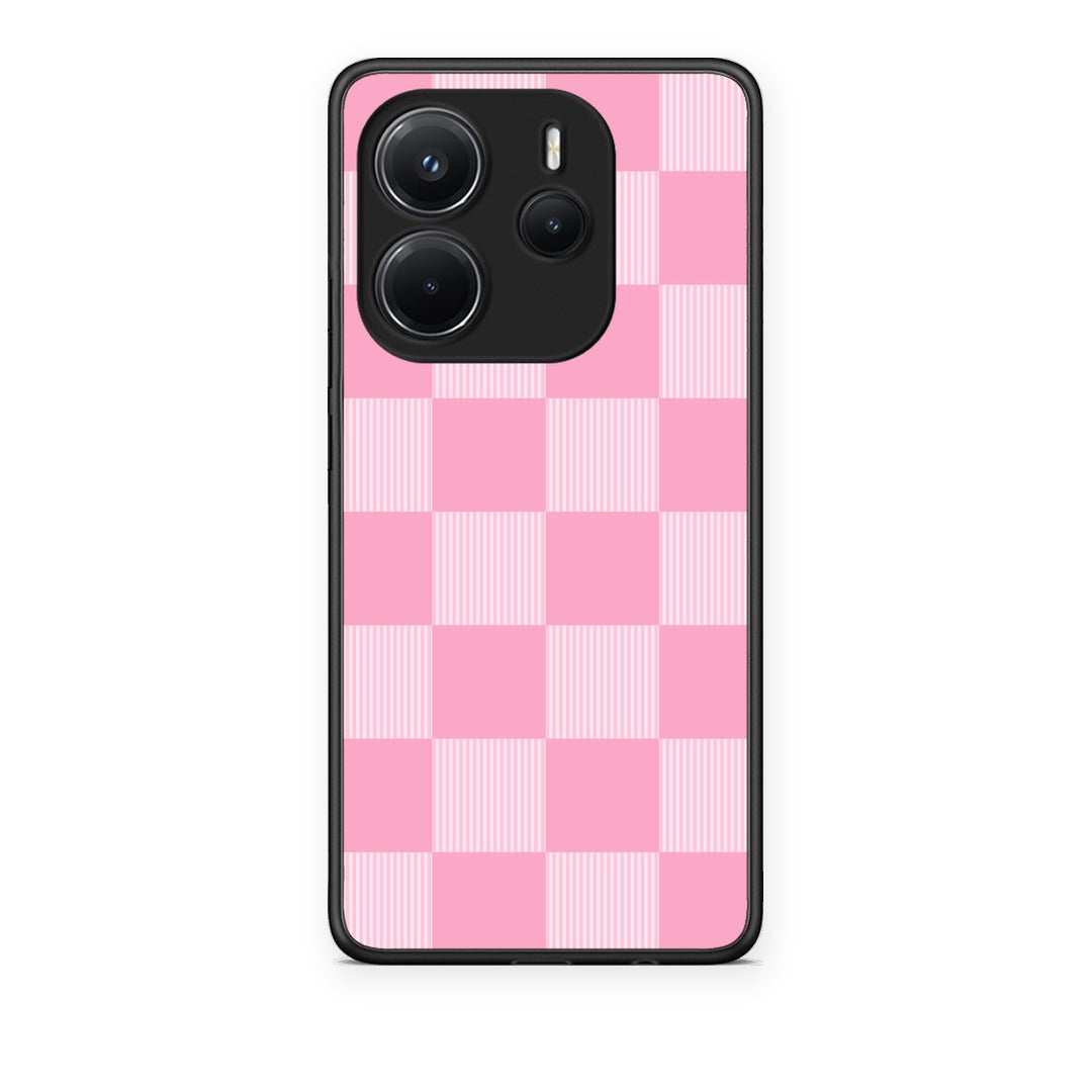 Θήκη Xiaomi Redmi Note 14 4G Pink and White Striped Checks από τη Smartfits με σχέδιο στο πίσω μέρος και μαύρο περίβλημα | Xiaomi Redmi Note 14 4G Pink and White Striped Checks case with colorful back and black bezels