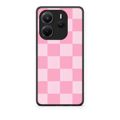 Θήκη Xiaomi Redmi Note 14 4G Pink and White Striped Checks από τη Smartfits με σχέδιο στο πίσω μέρος και μαύρο περίβλημα | Xiaomi Redmi Note 14 4G Pink and White Striped Checks case with colorful back and black bezels