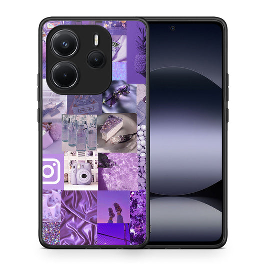 Θήκη Xiaomi Redmi Note 14 4G Purple Aesthetic Collage από τη Smartfits με σχέδιο στο πίσω μέρος και μαύρο περίβλημα | Xiaomi Redmi Note 14 4G Purple Aesthetic Collage case with colorful back and black bezels