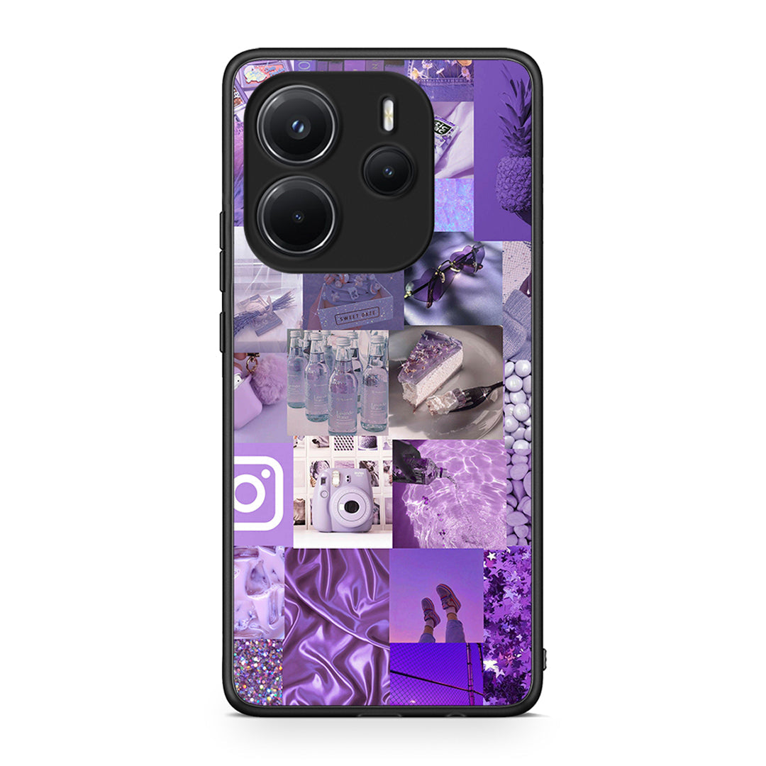 Xiaomi Redmi Note 14 4G Purple Aesthetic Collage θήκη από τη Smartfits με σχέδιο στο πίσω μέρος και μαύρο περίβλημα | Smartphone case with colorful back and black bezels by Smartfits