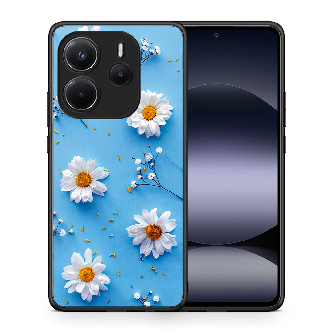 Θήκη Xiaomi Redmi Note 14 4G Real Daisies από τη Smartfits με σχέδιο στο πίσω μέρος και μαύρο περίβλημα | Xiaomi Redmi Note 14 4G Real Daisies case with colorful back and black bezels