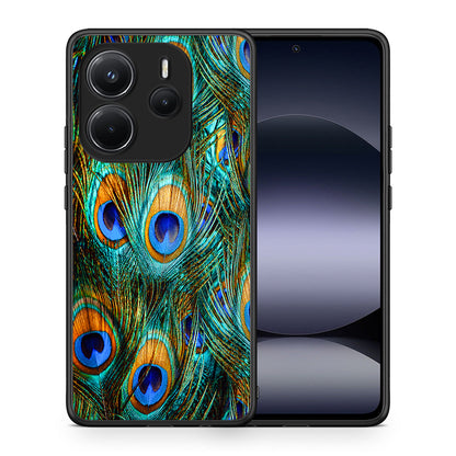 Θήκη Xiaomi Redmi Note 14 4G Real Peacock Feathers από τη Smartfits με σχέδιο στο πίσω μέρος και μαύρο περίβλημα | Xiaomi Redmi Note 14 4G Real Peacock Feathers case with colorful back and black bezels