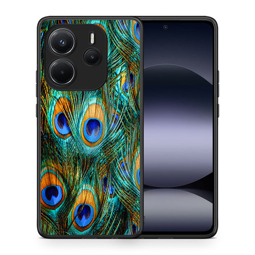 Θήκη Xiaomi Redmi Note 14 4G Real Peacock Feathers από τη Smartfits με σχέδιο στο πίσω μέρος και μαύρο περίβλημα | Xiaomi Redmi Note 14 4G Real Peacock Feathers case with colorful back and black bezels