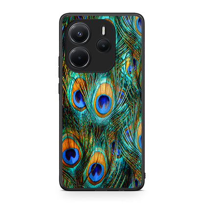 Xiaomi Redmi Note 14 4G Real Peacock Feathers θήκη από τη Smartfits με σχέδιο στο πίσω μέρος και μαύρο περίβλημα | Smartphone case with colorful back and black bezels by Smartfits
