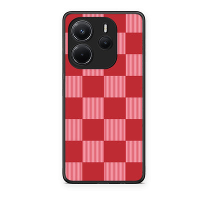 Θήκη Xiaomi Redmi Note 14 4G Red and Pink Striped Checks από τη Smartfits με σχέδιο στο πίσω μέρος και μαύρο περίβλημα | Xiaomi Redmi Note 14 4G Red and Pink Striped Checks case with colorful back and black bezels