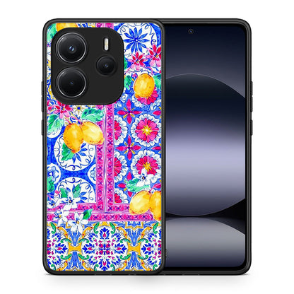 Θήκη Xiaomi Redmi Note 14 4G Retro Spring από τη Smartfits με σχέδιο στο πίσω μέρος και μαύρο περίβλημα | Xiaomi Redmi Note 14 4G Retro Spring case with colorful back and black bezels
