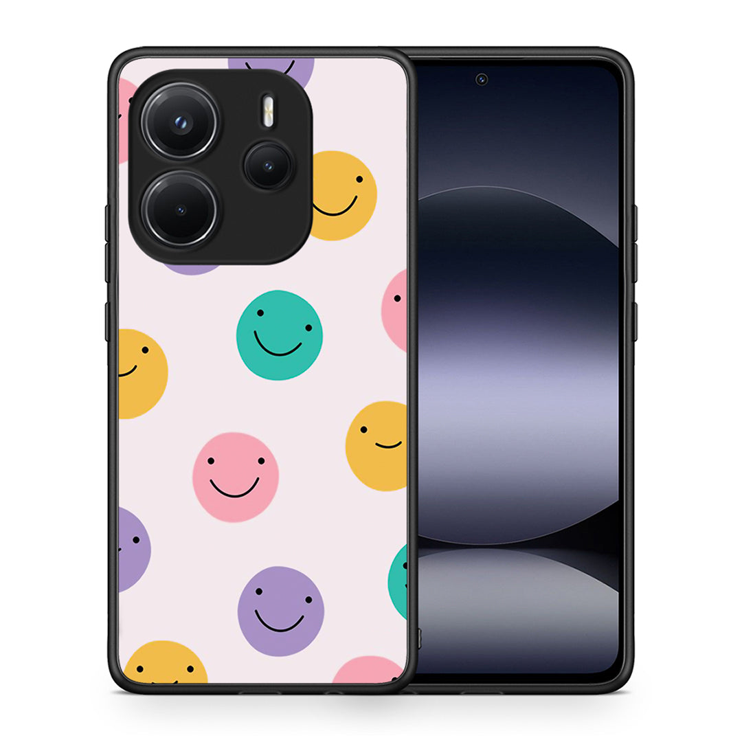 Θήκη Xiaomi Redmi Note 14 4G Smiley Faces από τη Smartfits με σχέδιο στο πίσω μέρος και μαύρο περίβλημα | Xiaomi Redmi Note 14 4G Smiley Faces case with colorful back and black bezels