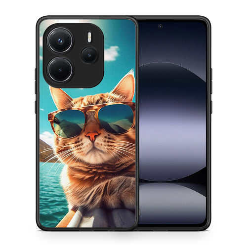 Θήκη Xiaomi Redmi Note 14 4G Summer Cat από τη Smartfits με σχέδιο στο πίσω μέρος και μαύρο περίβλημα | Xiaomi Redmi Note 14 4G Summer Cat case with colorful back and black bezels