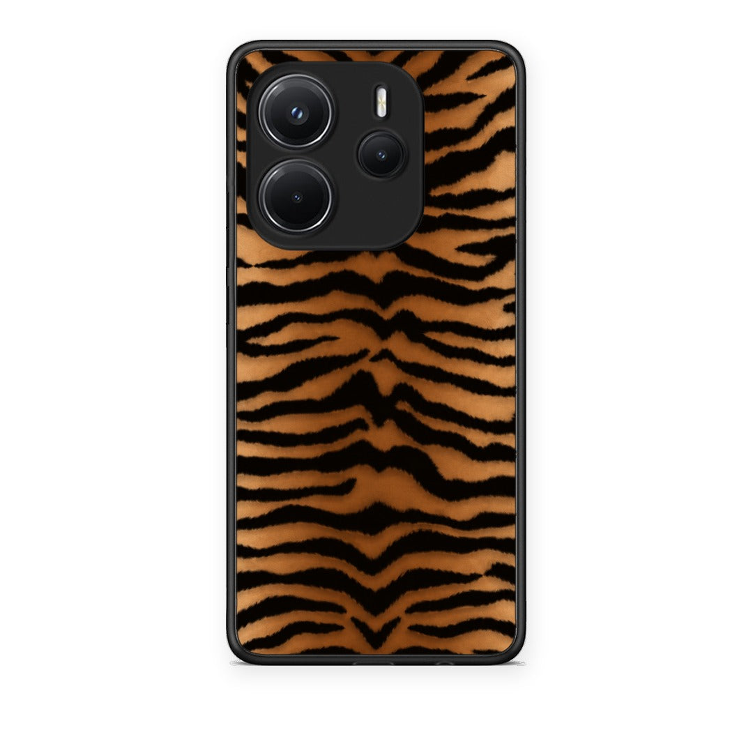 Θήκη Xiaomi Redmi Note 14 4G Tiger Print Orange and Black από τη Smartfits με σχέδιο στο πίσω μέρος και μαύρο περίβλημα | Xiaomi Redmi Note 14 4G Tiger Print Orange and Black case with colorful back and black bezels