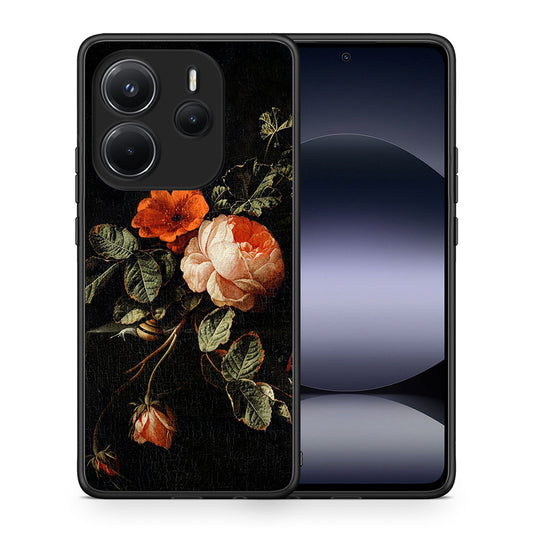 Θήκη Xiaomi Redmi Note 14 4G Vintage Roses από τη Smartfits με σχέδιο στο πίσω μέρος και μαύρο περίβλημα | Xiaomi Redmi Note 14 4G Vintage Roses case with colorful back and black bezels