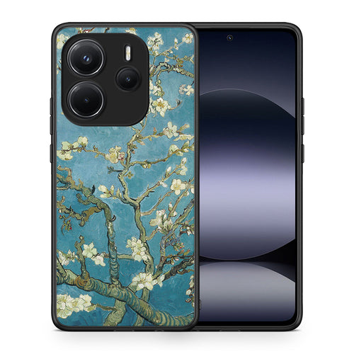 Θήκη Xiaomi Redmi Note 14 4G White Blossoms από τη Smartfits με σχέδιο στο πίσω μέρος και μαύρο περίβλημα | Xiaomi Redmi Note 14 4G White Blossoms case with colorful back and black bezels