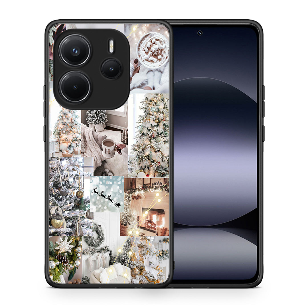 Θήκη Xiaomi Redmi Note 14 4G White Christmas από τη Smartfits με σχέδιο στο πίσω μέρος και μαύρο περίβλημα | Xiaomi Redmi Note 14 4G White Christmas case with colorful back and black bezels