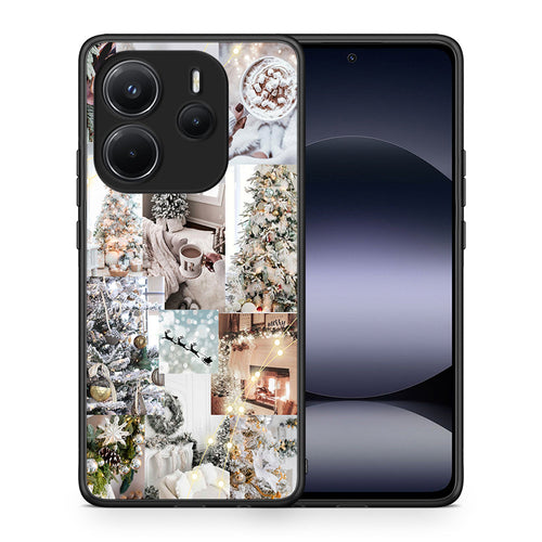 Θήκη Xiaomi Redmi Note 14 4G White Christmas από τη Smartfits με σχέδιο στο πίσω μέρος και μαύρο περίβλημα | Xiaomi Redmi Note 14 4G White Christmas case with colorful back and black bezels