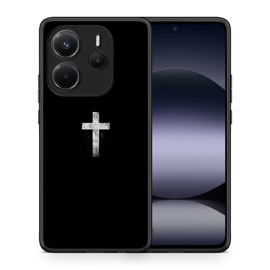 Θήκη Xiaomi Redmi Note 14 4G White Cross από τη Smartfits με σχέδιο στο πίσω μέρος και μαύρο περίβλημα | Xiaomi Redmi Note 14 4G White Cross case with colorful back and black bezels