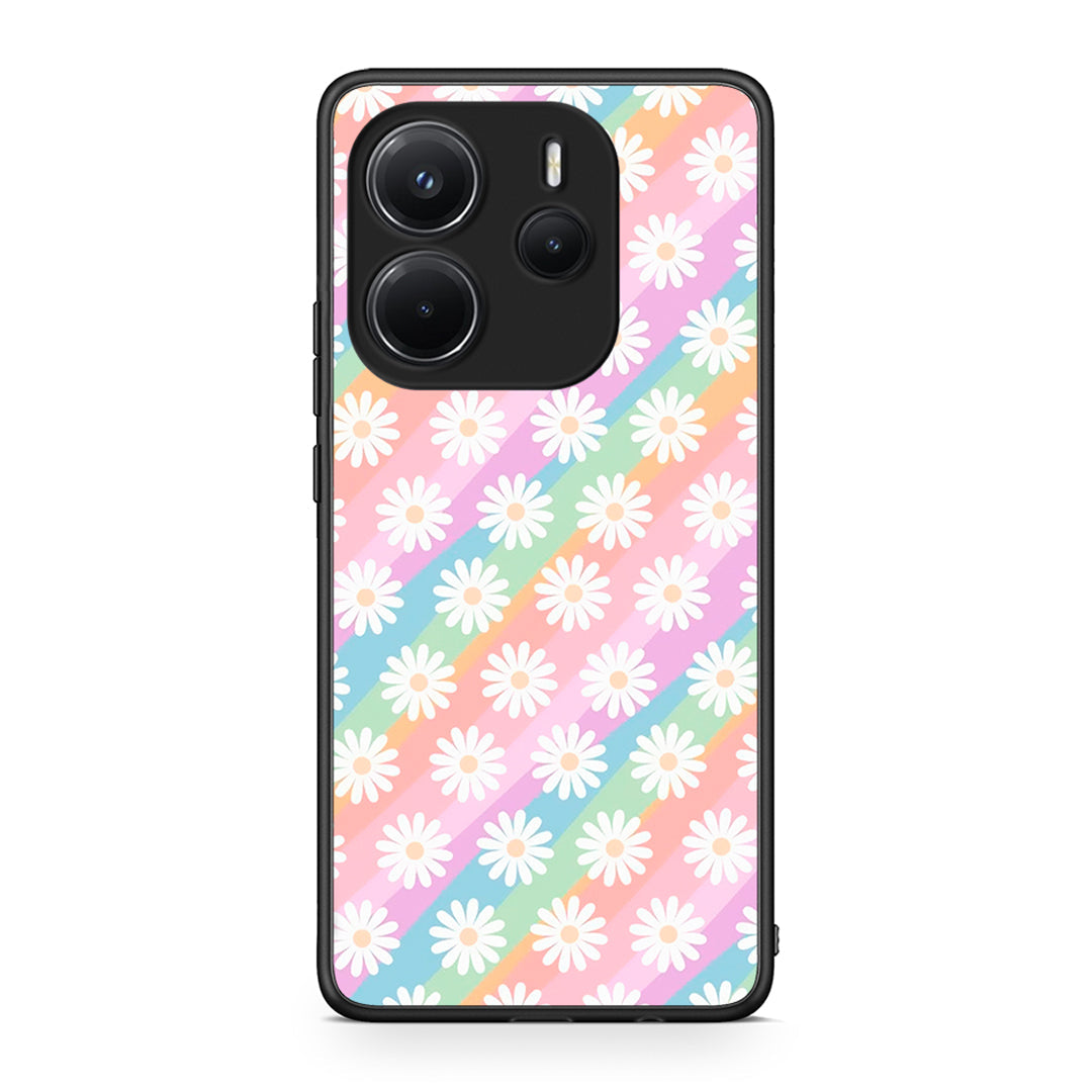 Xiaomi Redmi Note 14 4G White Daisies θήκη από τη Smartfits με σχέδιο στο πίσω μέρος και μαύρο περίβλημα | Smartphone case with colorful back and black bezels by Smartfits