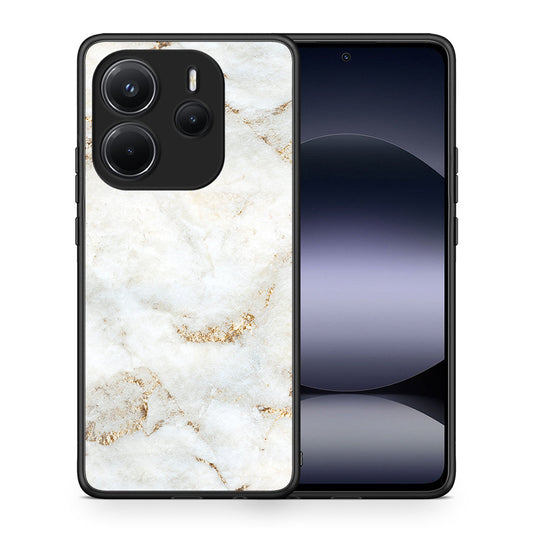 Θήκη Xiaomi Redmi Note 14 4G White Gold Marble από τη Smartfits με σχέδιο στο πίσω μέρος και μαύρο περίβλημα | Xiaomi Redmi Note 14 4G White Gold Marble case with colorful back and black bezels