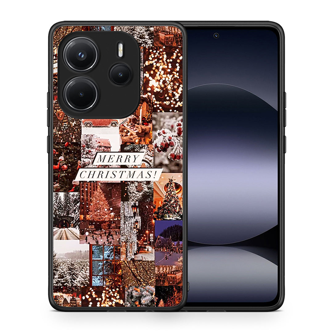 Θήκη Xiaomi Redmi Note 14 4G Xmas Collage από τη Smartfits με σχέδιο στο πίσω μέρος και μαύρο περίβλημα | Xiaomi Redmi Note 14 4G Xmas Collage case with colorful back and black bezels