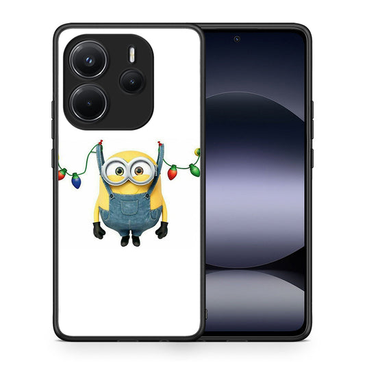 Θήκη Xiaomi Redmi Note 14 4G Xmas Minion Lights από τη Smartfits με σχέδιο στο πίσω μέρος και μαύρο περίβλημα | Xiaomi Redmi Note 14 4G Xmas Minion Lights case with colorful back and black bezels