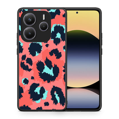 Θήκη Xiaomi Redmi Note 14 5G Pink Leopard Animal από τη Smartfits με σχέδιο στο πίσω μέρος και μαύρο περίβλημα | Xiaomi Redmi Note 14 5G Pink Leopard Animal case with colorful back and black bezels