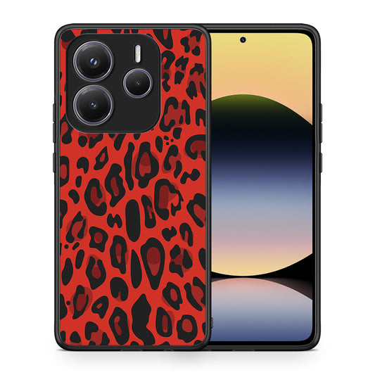 Θήκη Xiaomi Redmi Note 14 5G Red Leopard Animal από τη Smartfits με σχέδιο στο πίσω μέρος και μαύρο περίβλημα | Xiaomi Redmi Note 14 5G Red Leopard Animal case with colorful back and black bezels