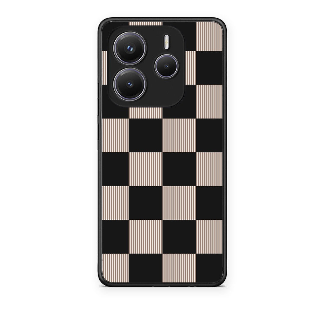 Θήκη Xiaomi Redmi Note 14 5G Black and Taupe Striped Checks από τη Smartfits με σχέδιο στο πίσω μέρος και μαύρο περίβλημα | Xiaomi Redmi Note 14 5G Black and Taupe Striped Checks case with colorful back and black bezels