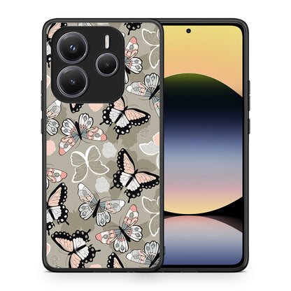 Θήκη Xiaomi Redmi Note 14 5G Butterflies Boho από τη Smartfits με σχέδιο στο πίσω μέρος και μαύρο περίβλημα | Xiaomi Redmi Note 14 5G Butterflies Boho case with colorful back and black bezels