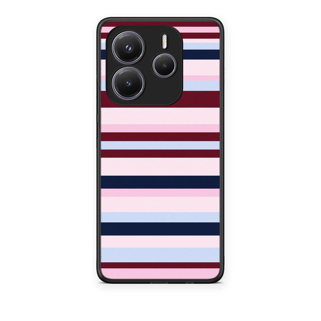 Θήκη Xiaomi Redmi Note 14 5G Burgundy Pink and Blue Horizontal Stripes από τη Smartfits με σχέδιο στο πίσω μέρος και μαύρο περίβλημα | Xiaomi Redmi Note 14 5G Burgundy Pink and Blue Horizontal Stripes case with colorful back and black bezels