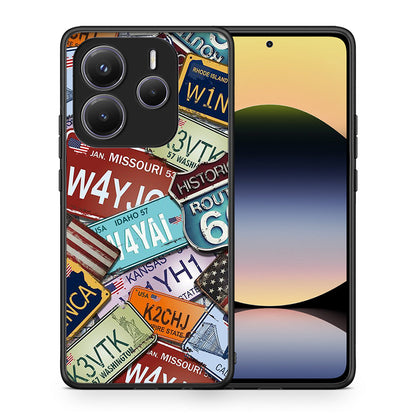 Θήκη Xiaomi Redmi Note 14 5G Car Plates από τη Smartfits με σχέδιο στο πίσω μέρος και μαύρο περίβλημα | Xiaomi Redmi Note 14 5G Car Plates case with colorful back and black bezels