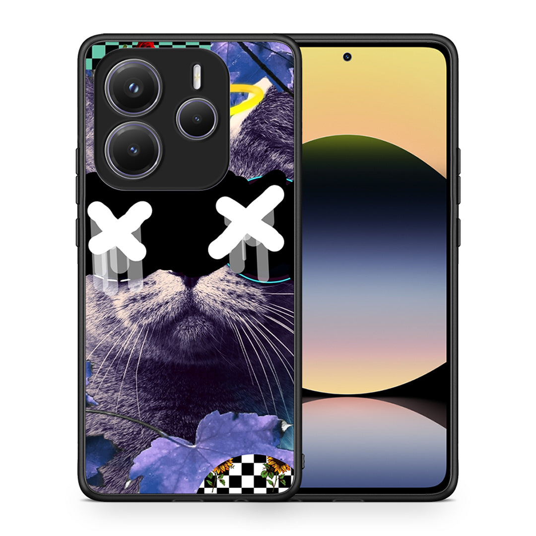 Θήκη Xiaomi Redmi Note 14 5G Cat Collage από τη Smartfits με σχέδιο στο πίσω μέρος και μαύρο περίβλημα | Xiaomi Redmi Note 14 5G Cat Collage case with colorful back and black bezels