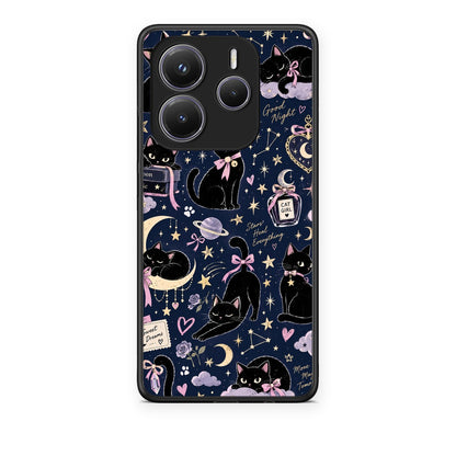 Θήκη Xiaomi Redmi Note 14 5G Celestial Black Cats on Navy από τη Smartfits με σχέδιο στο πίσω μέρος και μαύρο περίβλημα | Xiaomi Redmi Note 14 5G Celestial Black Cats on Navy case with colorful back and black bezels