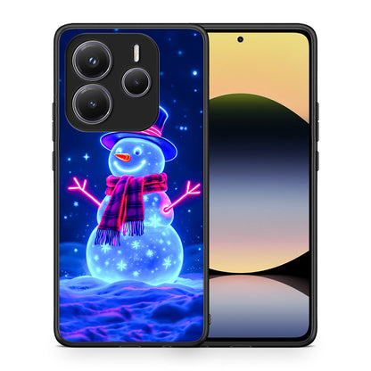 Θήκη Xiaomi Redmi Note 14 5G Christmas Neon Snowman από τη Smartfits με σχέδιο στο πίσω μέρος και μαύρο περίβλημα | Xiaomi Redmi Note 14 5G Christmas Neon Snowman case with colorful back and black bezels