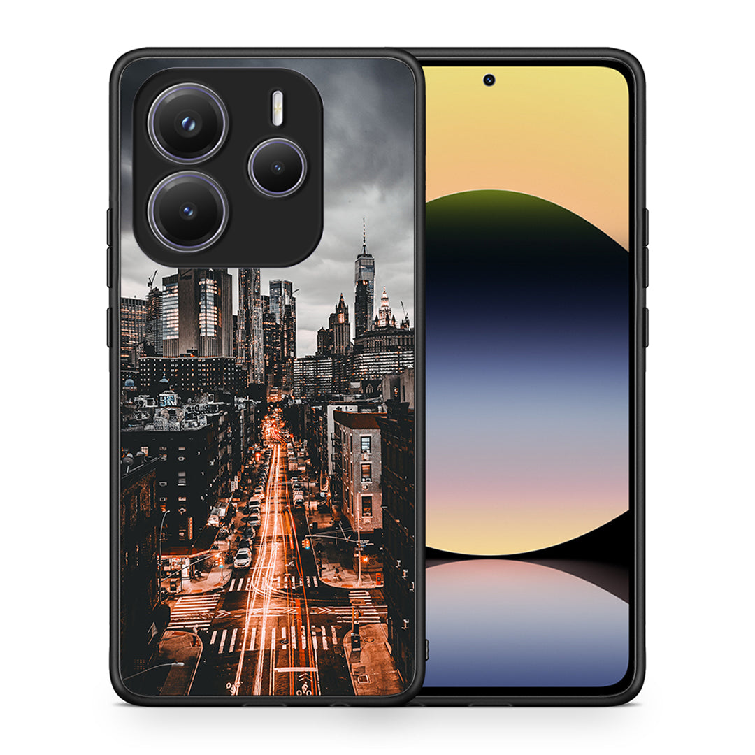 Θήκη Xiaomi Redmi Note 14 5G City Lights από τη Smartfits με σχέδιο στο πίσω μέρος και μαύρο περίβλημα | Xiaomi Redmi Note 14 5G City Lights case with colorful back and black bezels