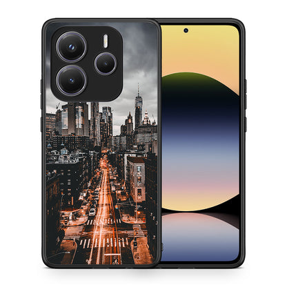 Θήκη Xiaomi Redmi Note 14 5G City Lights από τη Smartfits με σχέδιο στο πίσω μέρος και μαύρο περίβλημα | Xiaomi Redmi Note 14 5G City Lights case with colorful back and black bezels
