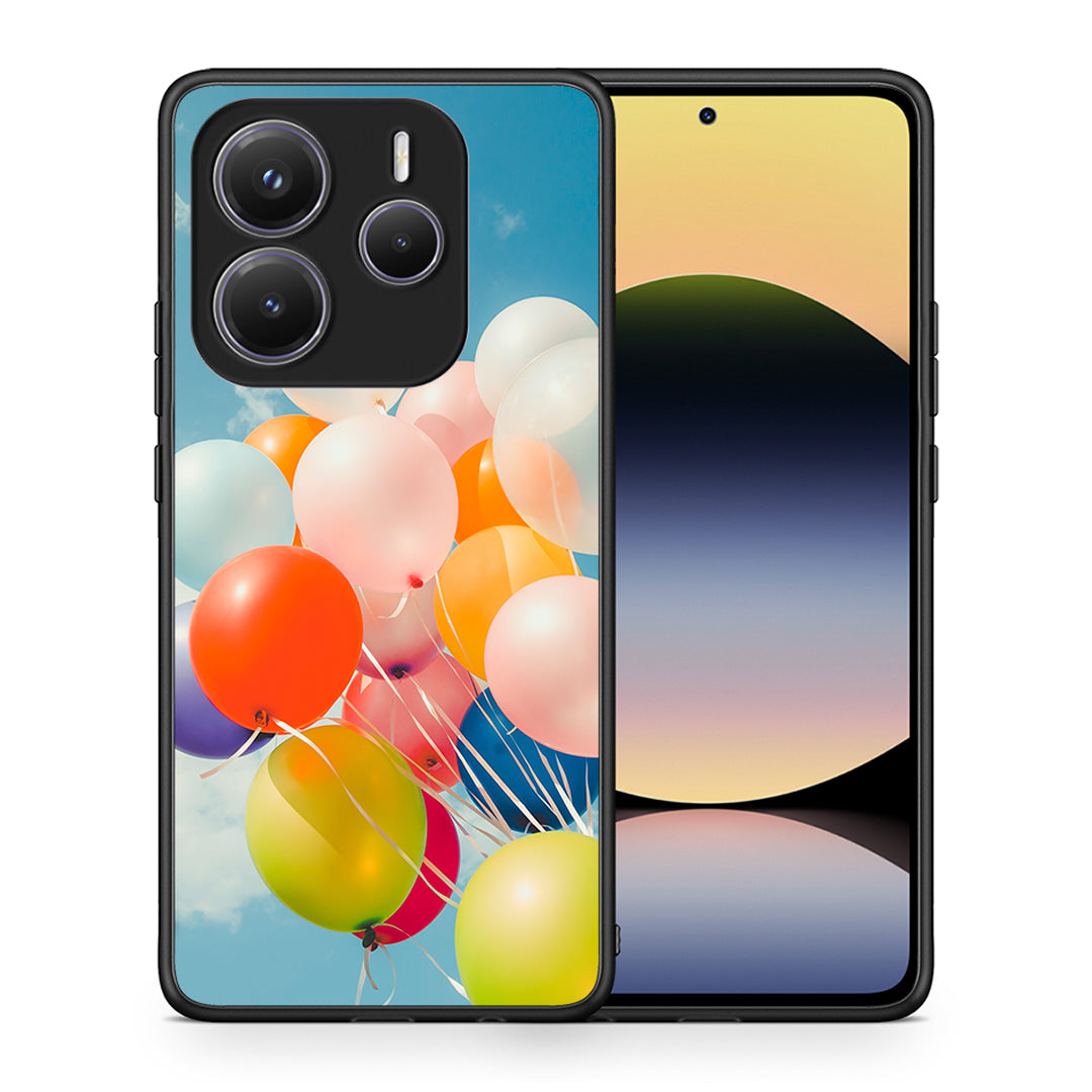 Θήκη Xiaomi Redmi Note 14 5G Colorful Balloons από τη Smartfits με σχέδιο στο πίσω μέρος και μαύρο περίβλημα | Xiaomi Redmi Note 14 5G Colorful Balloons case with colorful back and black bezels