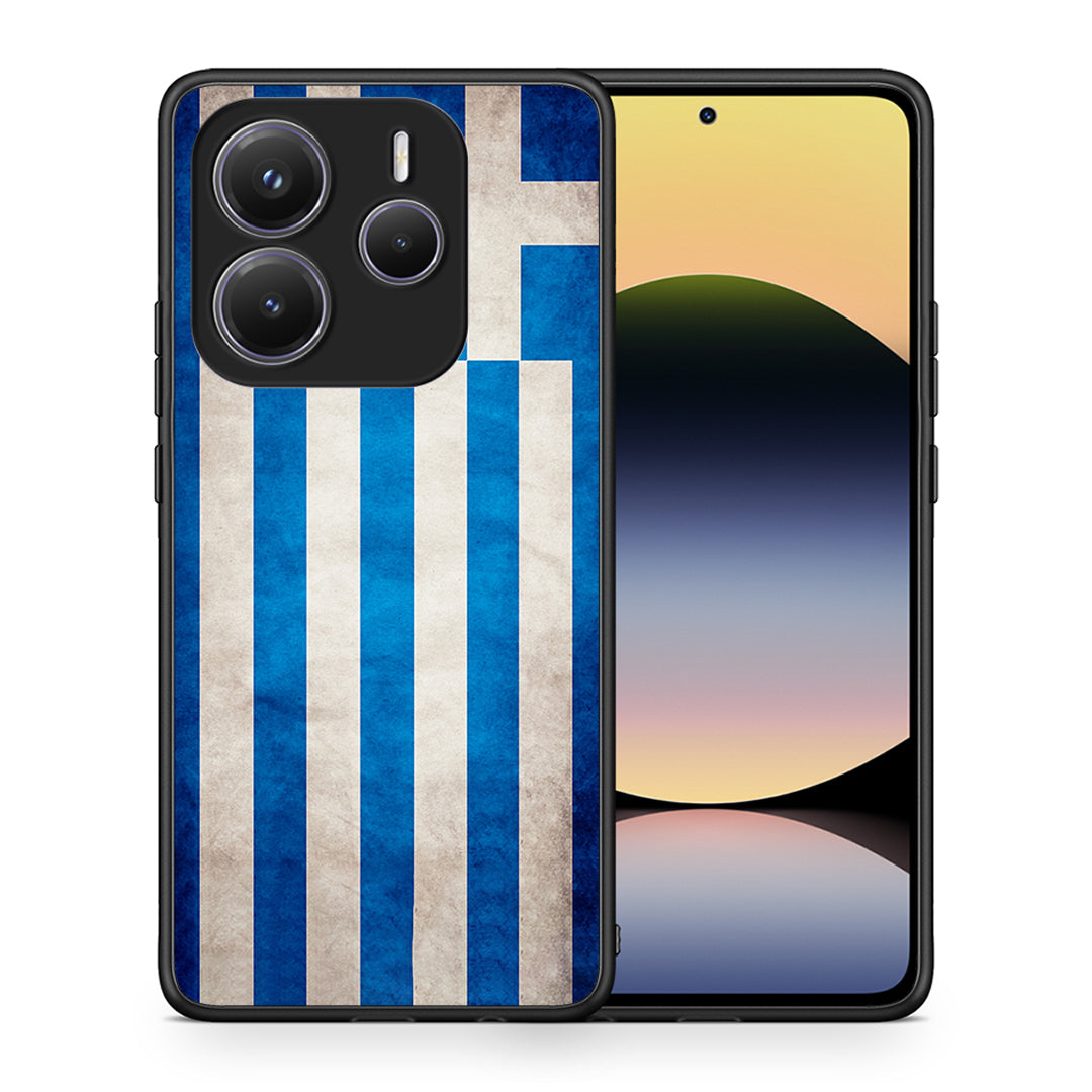 Θήκη Xiaomi Redmi Note 14 5G Greek Flag από τη Smartfits με σχέδιο στο πίσω μέρος και μαύρο περίβλημα | Xiaomi Redmi Note 14 5G Greek Flag case with colorful back and black bezels