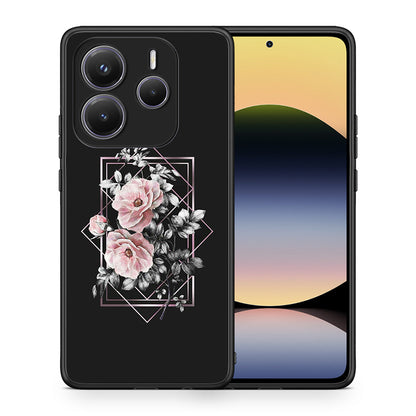 Θήκη Xiaomi Redmi Note 14 5G Frame Flower από τη Smartfits με σχέδιο στο πίσω μέρος και μαύρο περίβλημα | Xiaomi Redmi Note 14 5G Frame Flower case with colorful back and black bezels