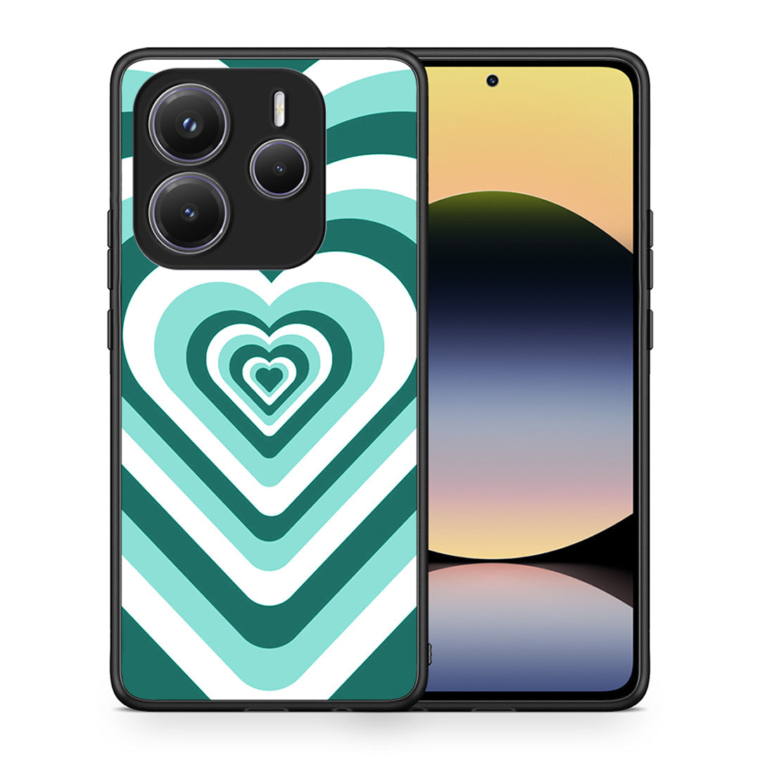 Θήκη Xiaomi Redmi Note 14 5G Green Hearts από τη Smartfits με σχέδιο στο πίσω μέρος και μαύρο περίβλημα | Xiaomi Redmi Note 14 5G Green Hearts case with colorful back and black bezels