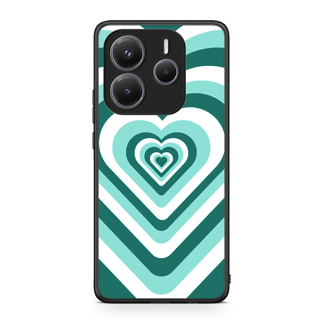 Xiaomi Redmi Note 14 5G Green Hearts θήκη από τη Smartfits με σχέδιο στο πίσω μέρος και μαύρο περίβλημα | Smartphone case with colorful back and black bezels by Smartfits