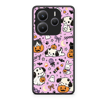 Θήκη Xiaomi Redmi Note 14 5G Halloween Puppies and Friends on Lilac από τη Smartfits με σχέδιο στο πίσω μέρος και μαύρο περίβλημα | Xiaomi Redmi Note 14 5G Halloween Puppies and Friends on Lilac case with colorful back and black bezels