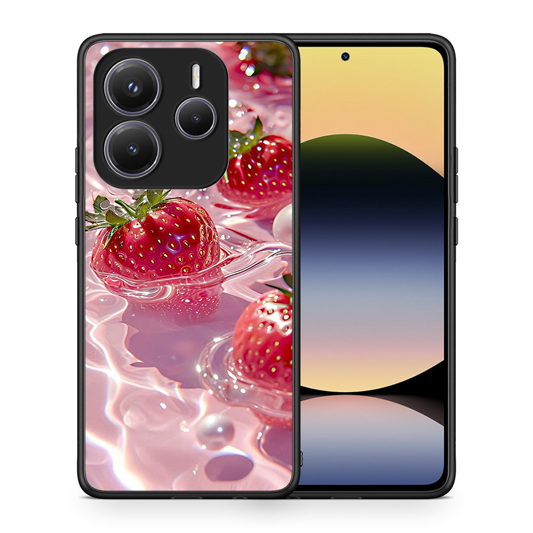 Θήκη Xiaomi Redmi Note 14 5G Juicy Strawberries από τη Smartfits με σχέδιο στο πίσω μέρος και μαύρο περίβλημα | Xiaomi Redmi Note 14 5G Juicy Strawberries case with colorful back and black bezels