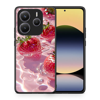 Θήκη Xiaomi Redmi Note 14 5G Juicy Strawberries από τη Smartfits με σχέδιο στο πίσω μέρος και μαύρο περίβλημα | Xiaomi Redmi Note 14 5G Juicy Strawberries case with colorful back and black bezels