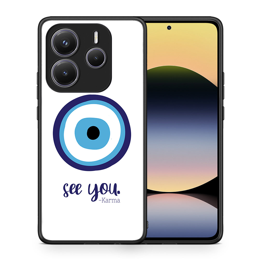 Θήκη Xiaomi Redmi Note 14 5G Karma Says από τη Smartfits με σχέδιο στο πίσω μέρος και μαύρο περίβλημα | Xiaomi Redmi Note 14 5G Karma Says case with colorful back and black bezels