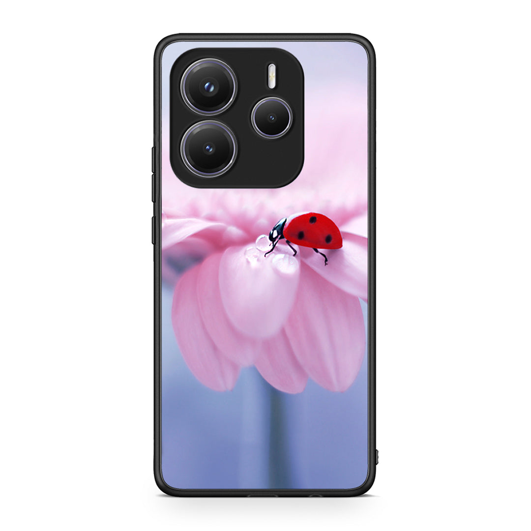 Xiaomi Redmi Note 14 5G Ladybug Flower θήκη από τη Smartfits με σχέδιο στο πίσω μέρος και μαύρο περίβλημα | Smartphone case with colorful back and black bezels by Smartfits