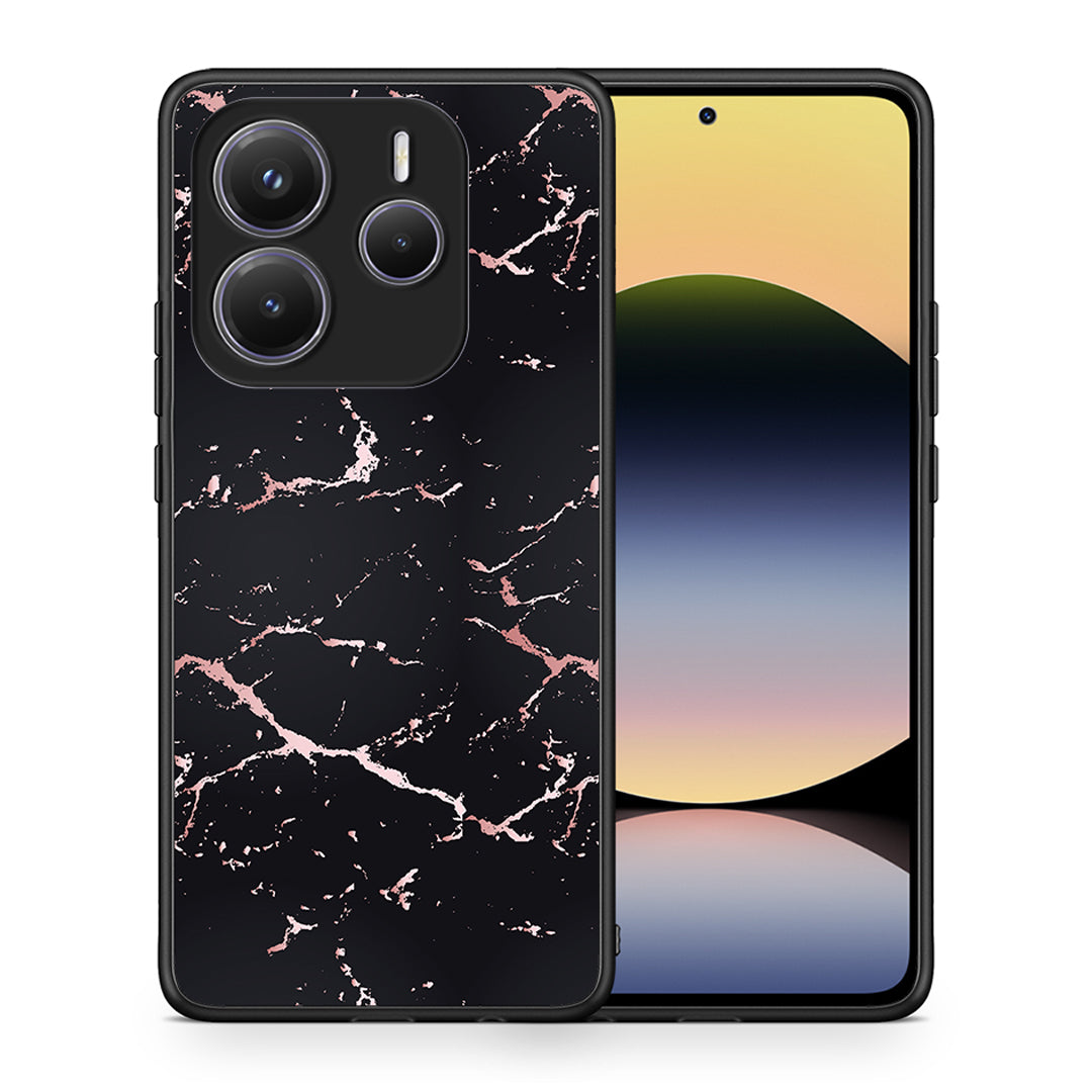 Θήκη Xiaomi Redmi Note 14 5G Black Rosegold Marble από τη Smartfits με σχέδιο στο πίσω μέρος και μαύρο περίβλημα | Xiaomi Redmi Note 14 5G Black Rosegold Marble case with colorful back and black bezels