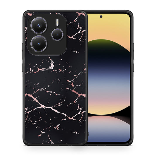 Θήκη Xiaomi Redmi Note 14 5G Black Rosegold Marble από τη Smartfits με σχέδιο στο πίσω μέρος και μαύρο περίβλημα | Xiaomi Redmi Note 14 5G Black Rosegold Marble case with colorful back and black bezels
